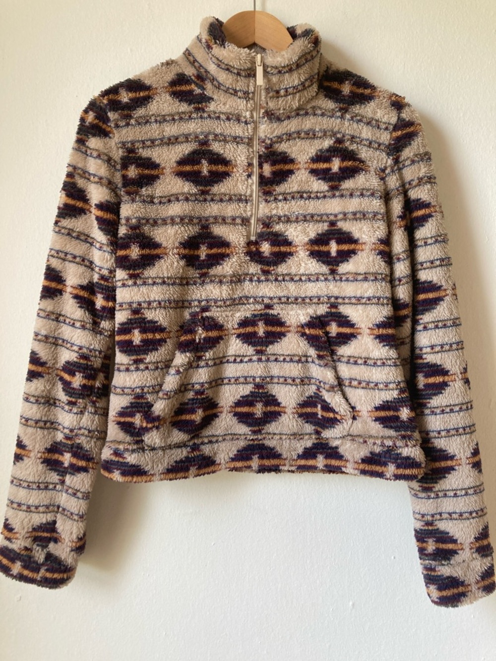 Aero Aztec Southwestern Fuzzy Sherpa Pullover Sweater S